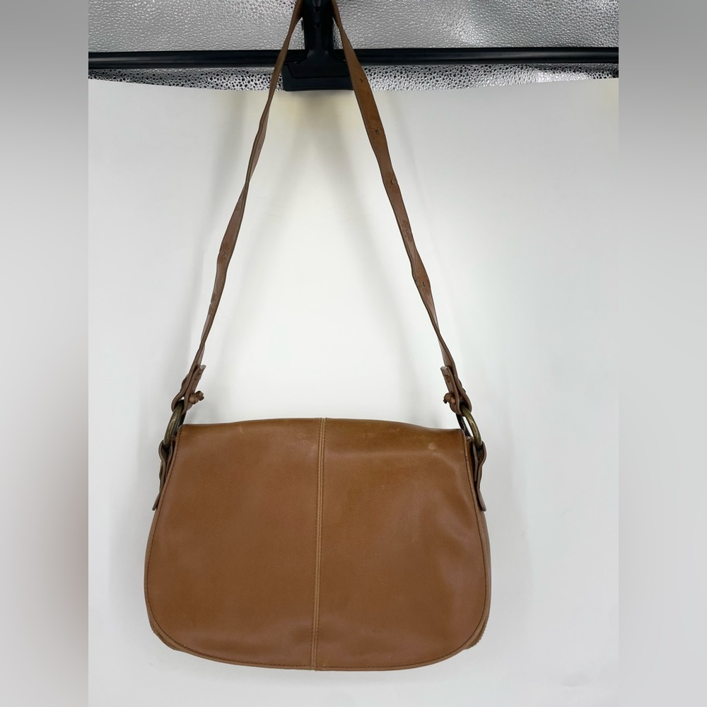 Vintage 90s Brown Faux Leather Crossbody Purse Lace Hippie Festival Flap Tan